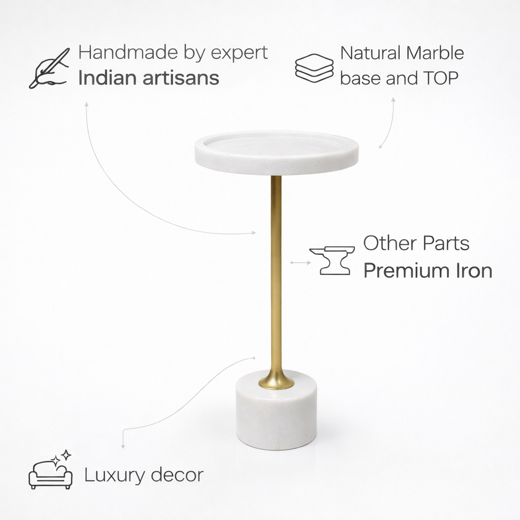 Handcrafted side table-Natural marble Top