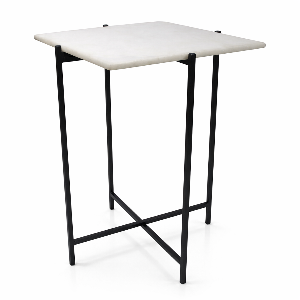 Handcrafted Side Table – Natural Marble Top