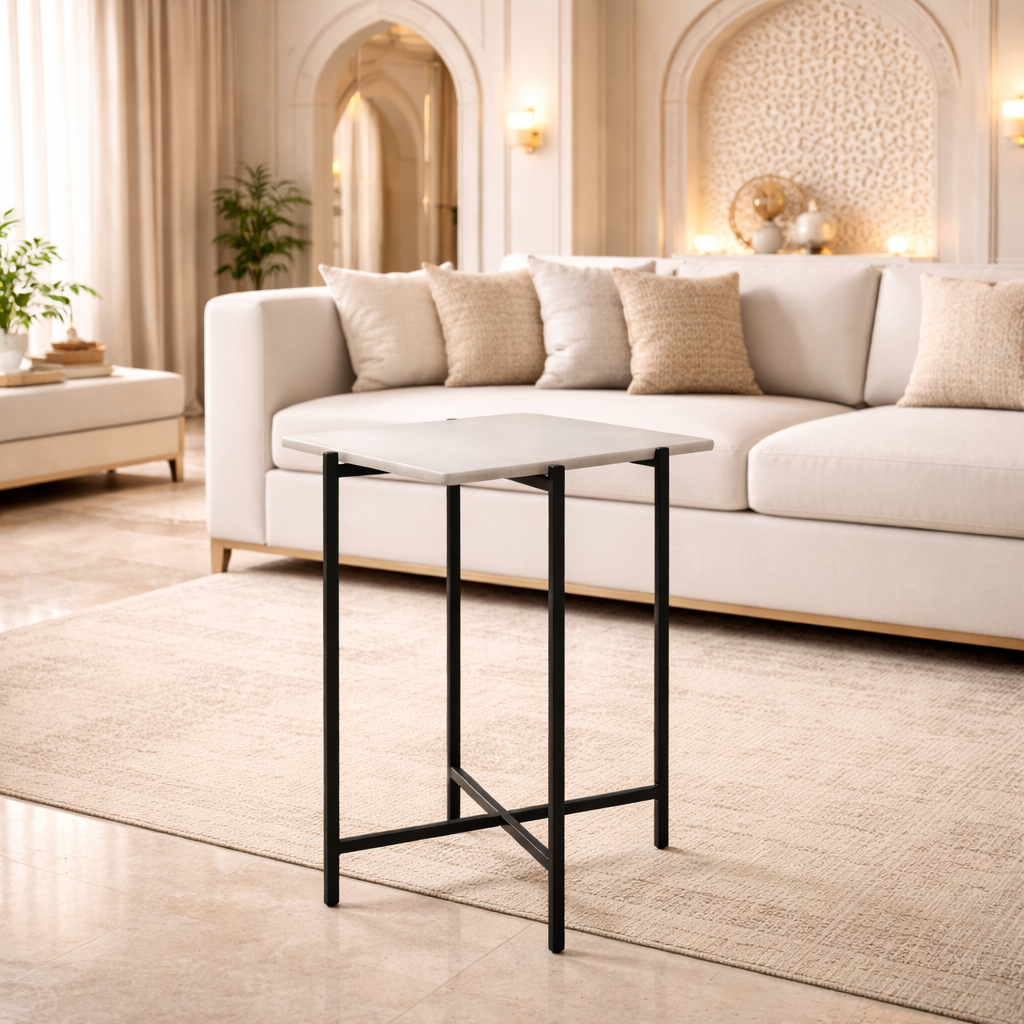 Handcrafted Side Table – Natural Marble Top