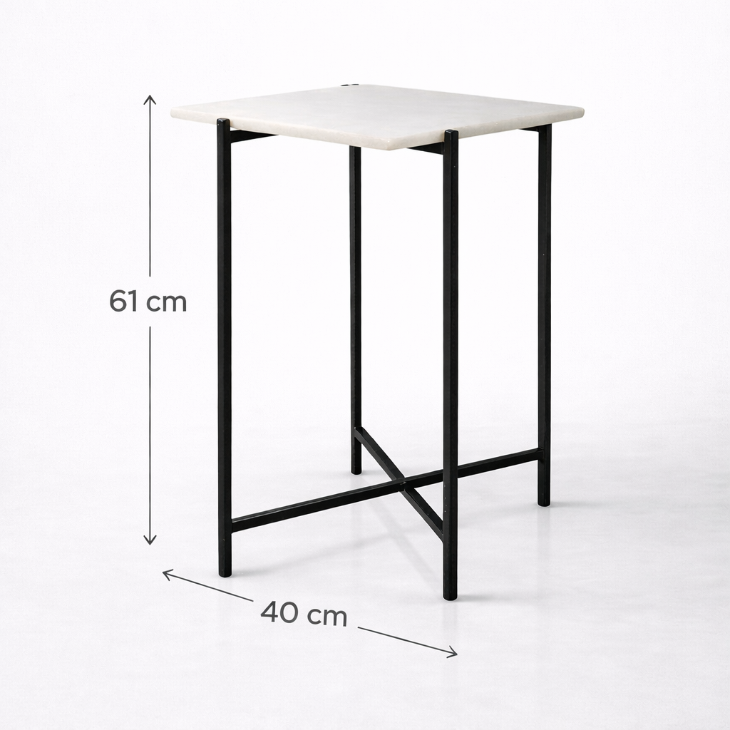 Handcrafted Side Table – Natural Marble Top