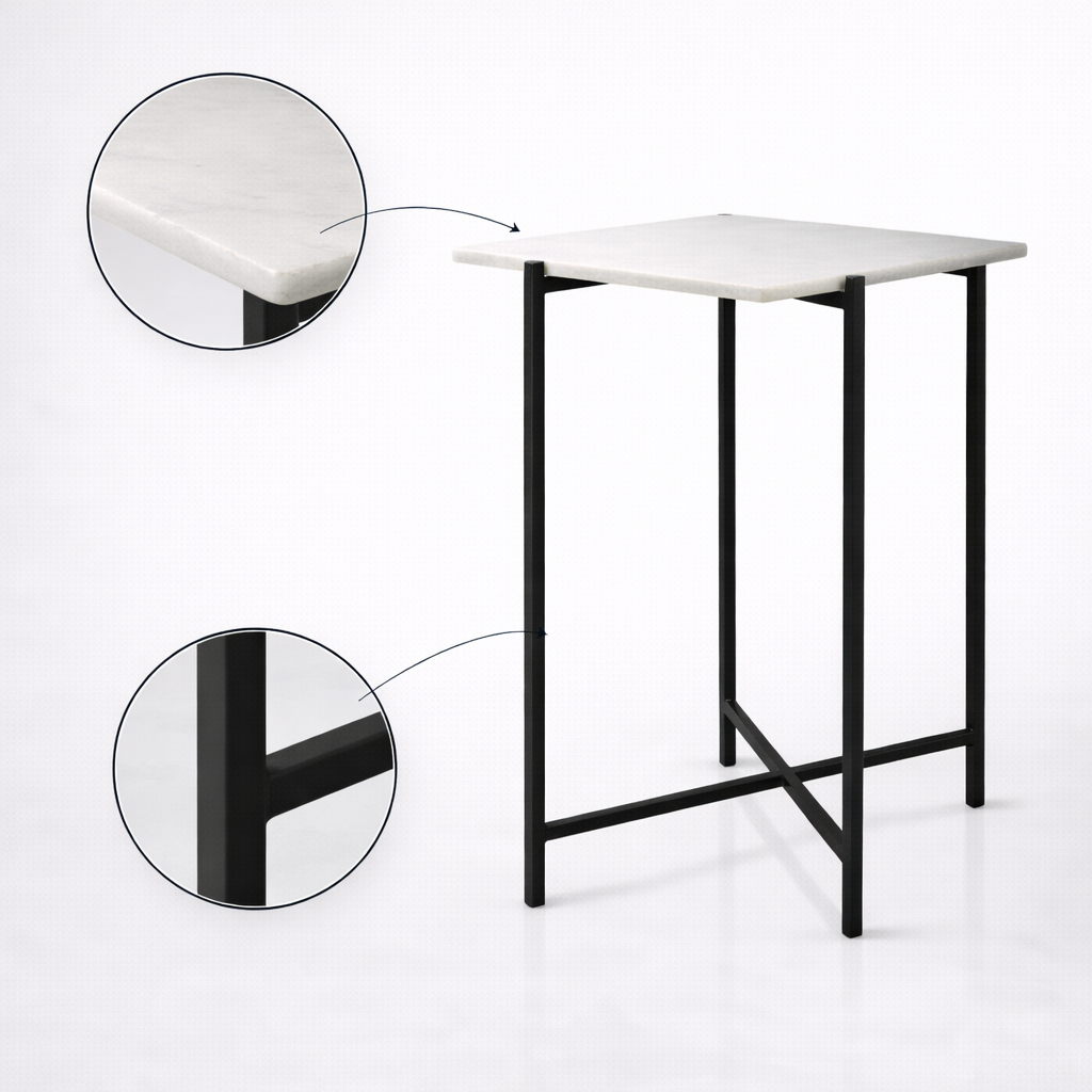Handcrafted Side Table – Natural Marble Top