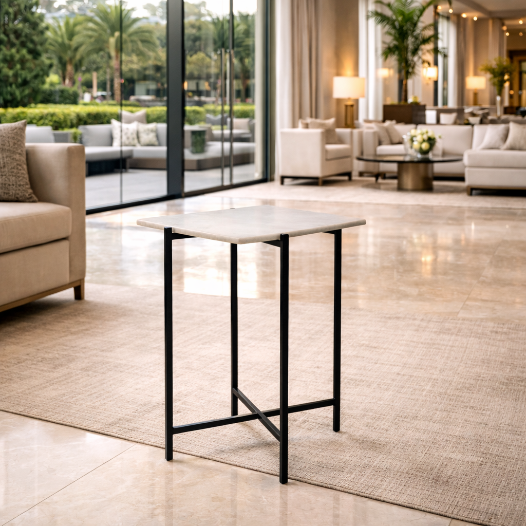 Handcrafted Side Table – Natural Marble Top