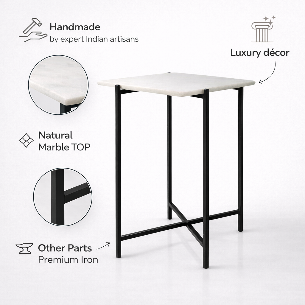 Handcrafted Side Table – Natural Marble Top