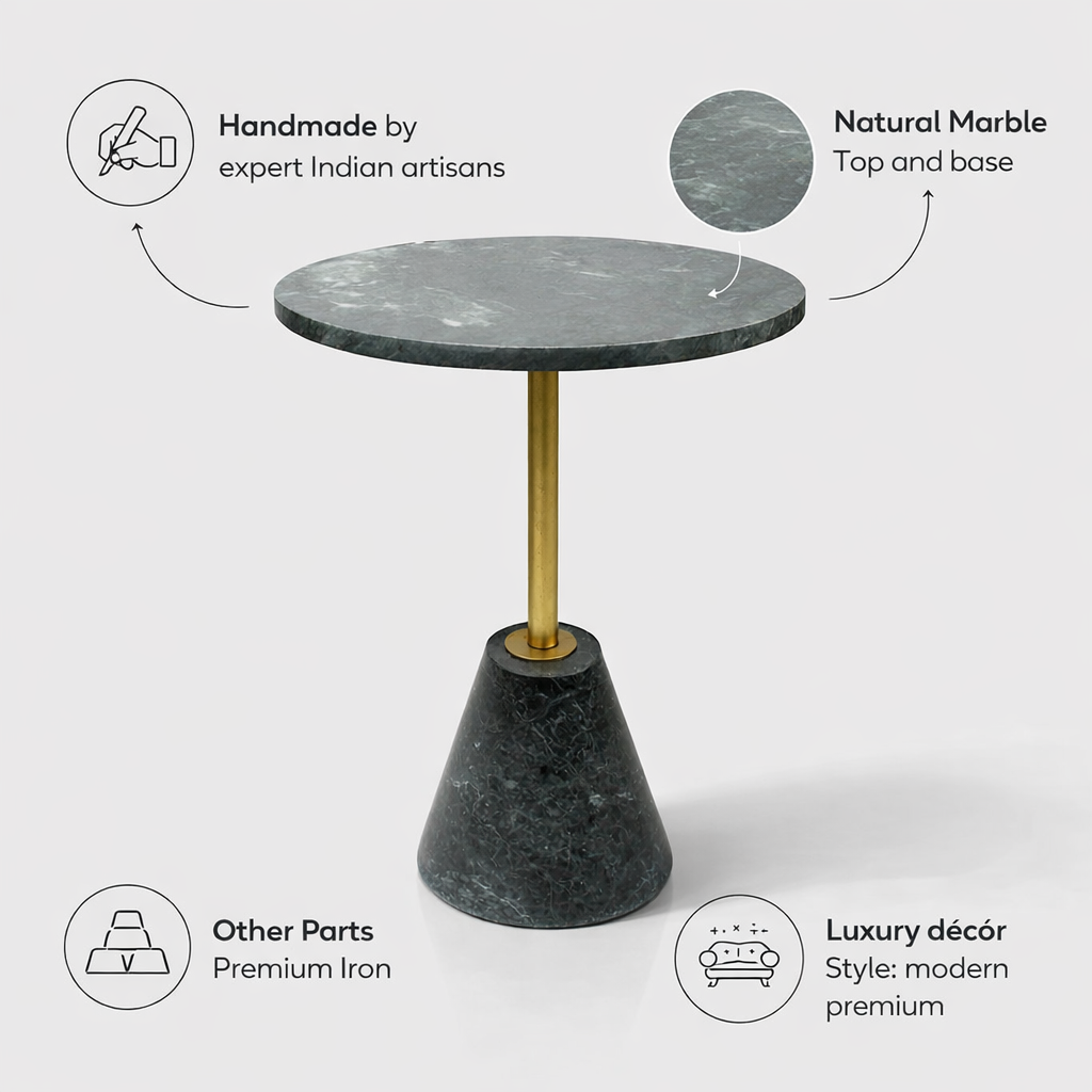Handcrafted Side Table – Natural Marble Top