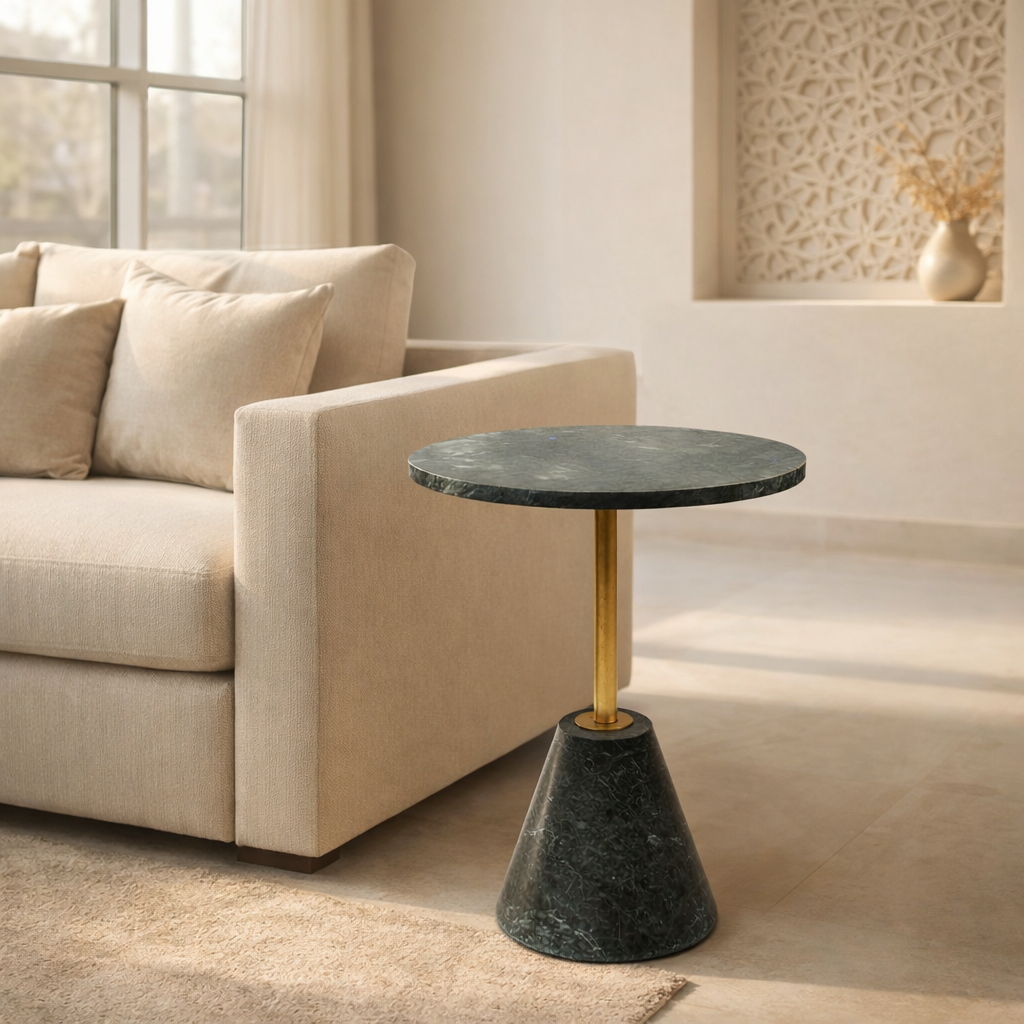 Handcrafted Side Table – Natural Marble Top