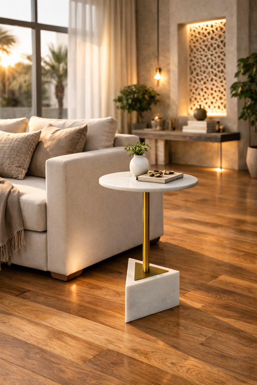 Handcrafted Side Table – Natural Marble Top