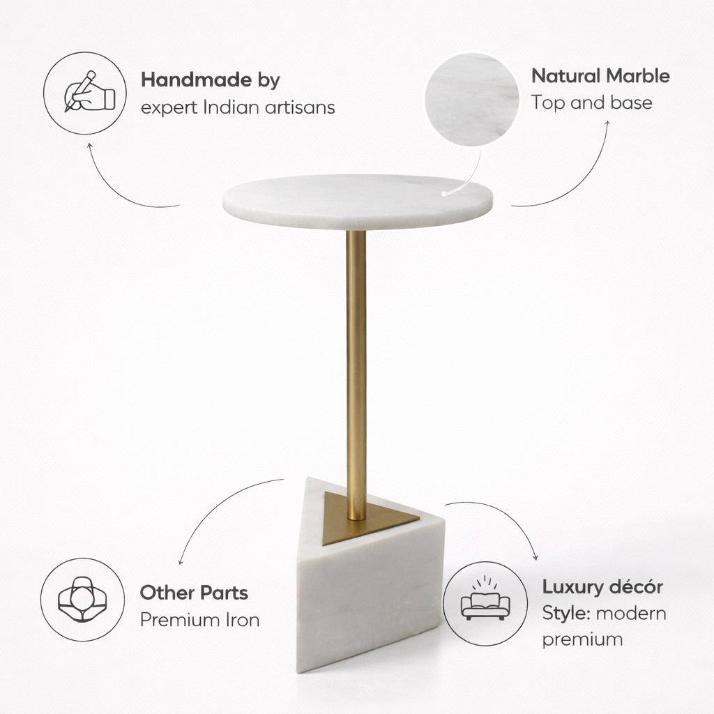 Handcrafted Side Table – Natural Marble Top