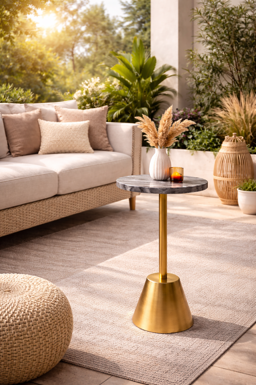 Handcrafted side table with a natural marble top