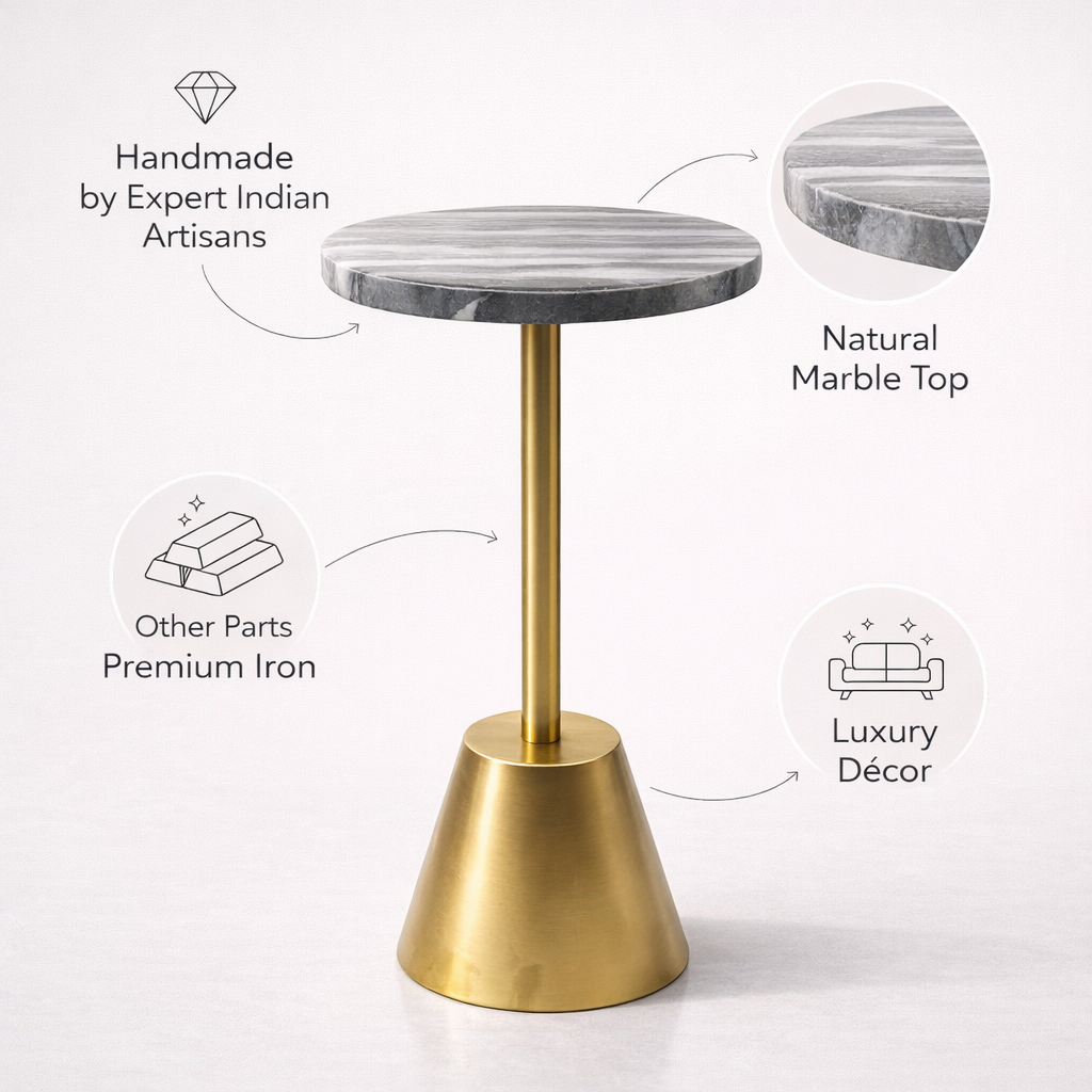 Handcrafted side table with a natural marble top