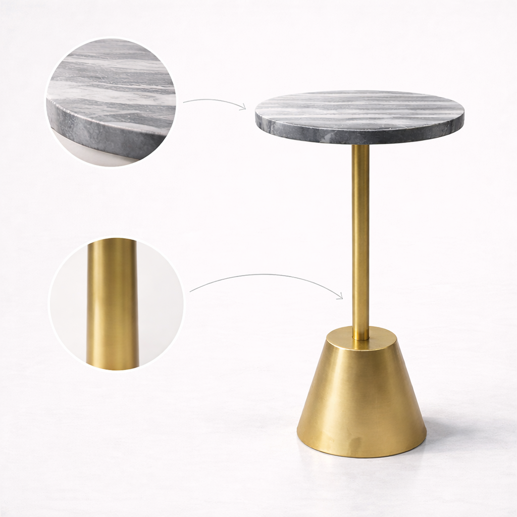 Handcrafted side table with a natural marble top