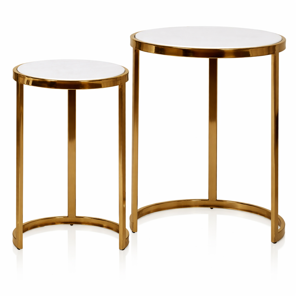 Handcrafted Side Table – Natural Marble Top -SET of 2
