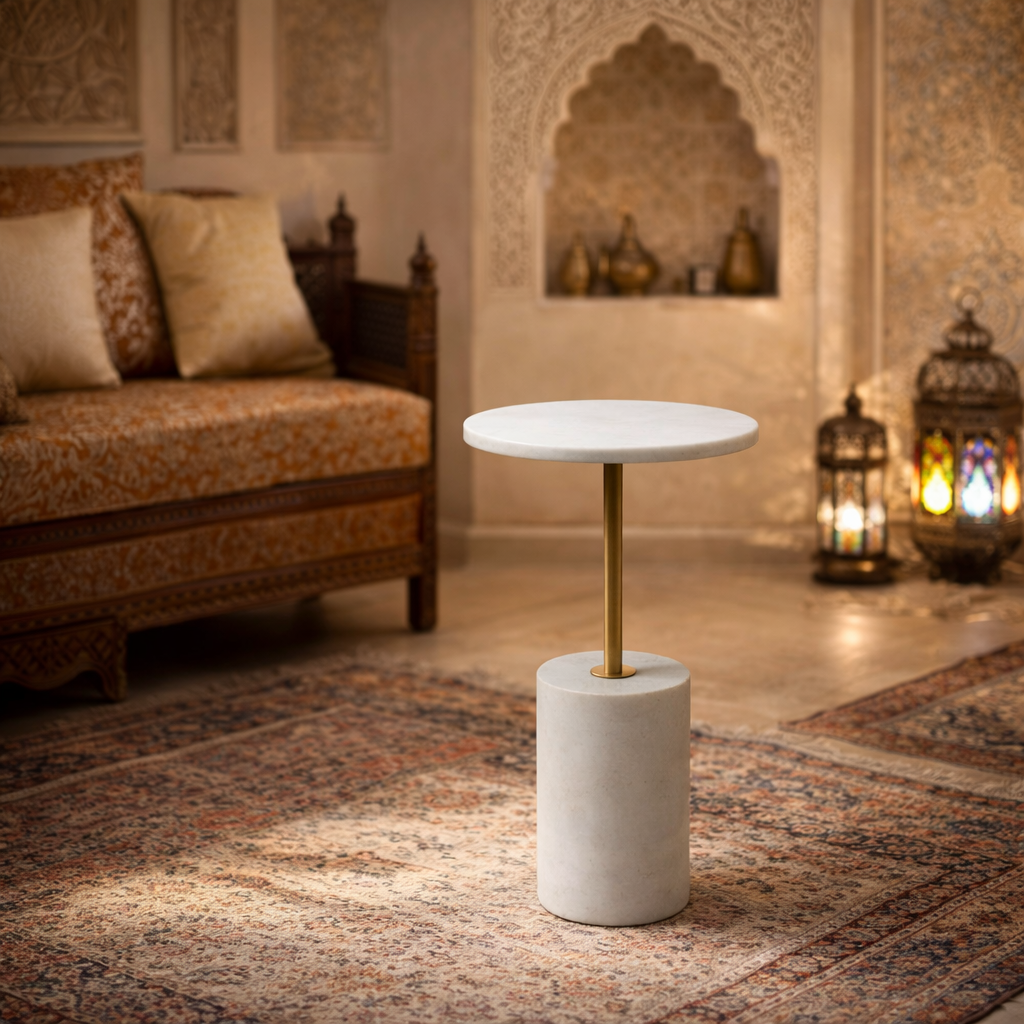 Handcrafted Side Table – Natural Marble Top