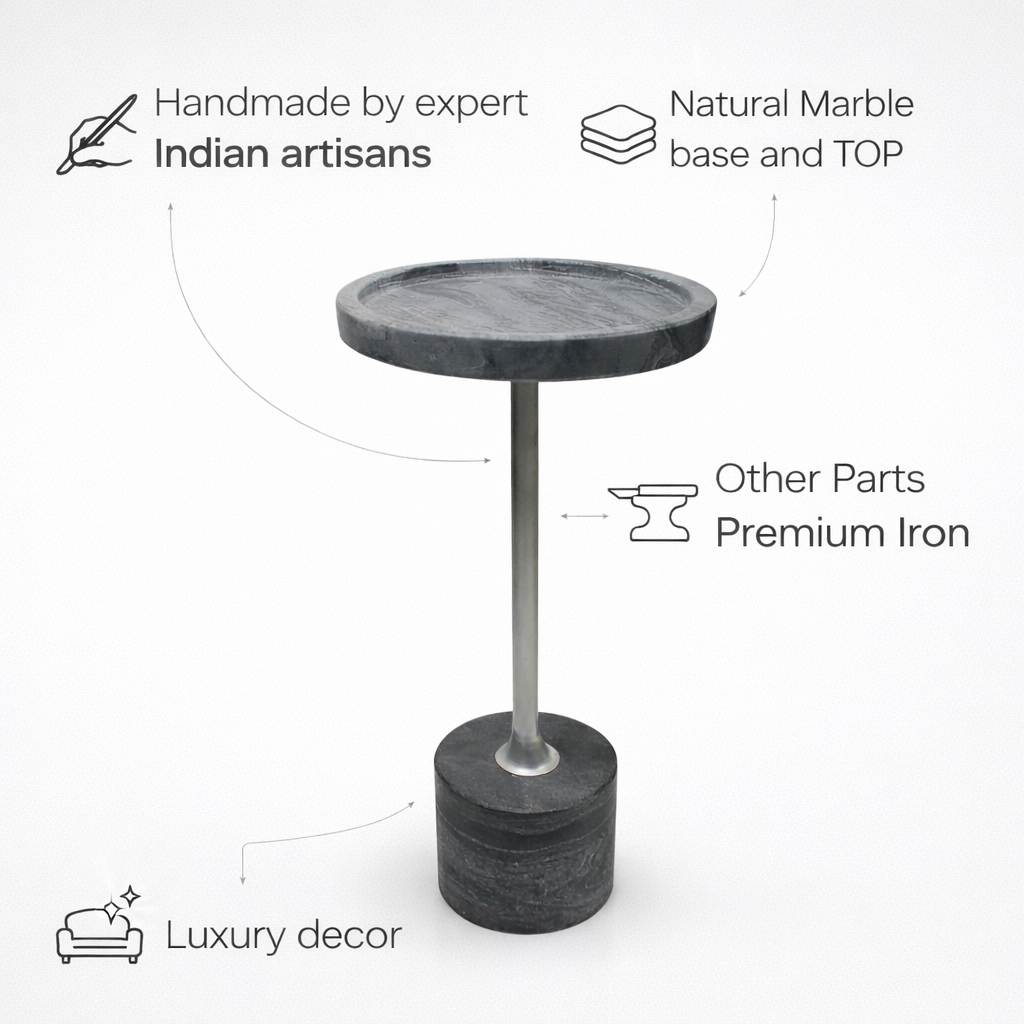 Handcrafted side Table- Natural marble Top