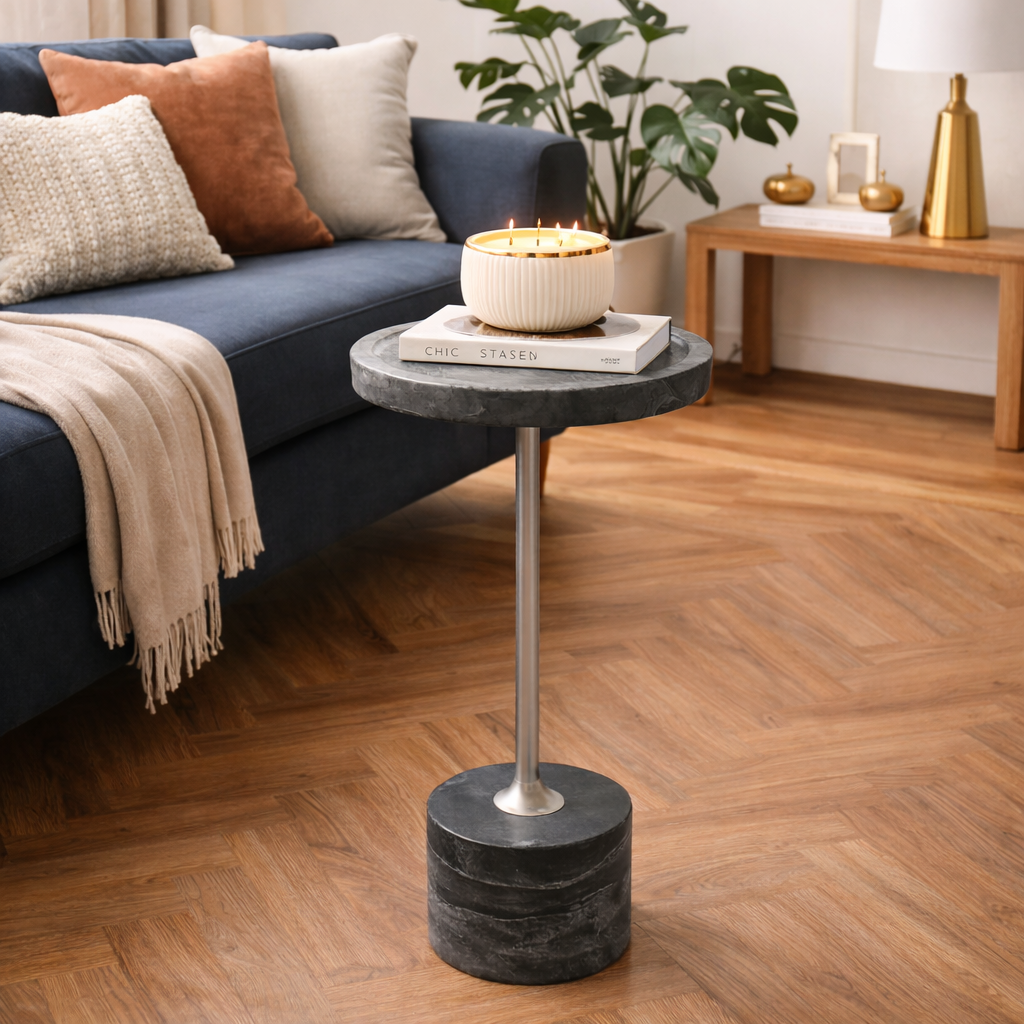 Handcrafted side Table- Natural marble Top