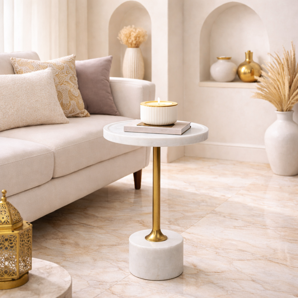 Handcrafted side table-Natural marble Top
