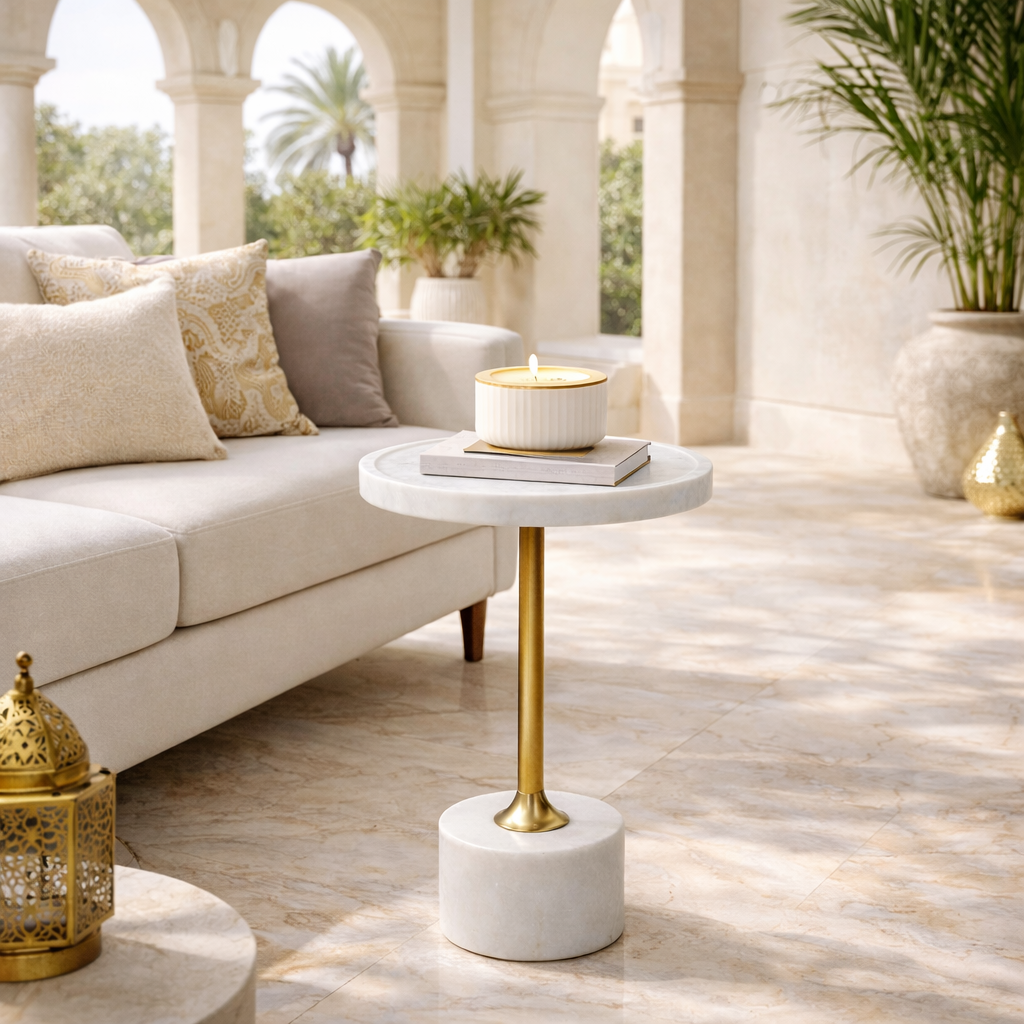 Handcrafted side table-Natural marble Top
