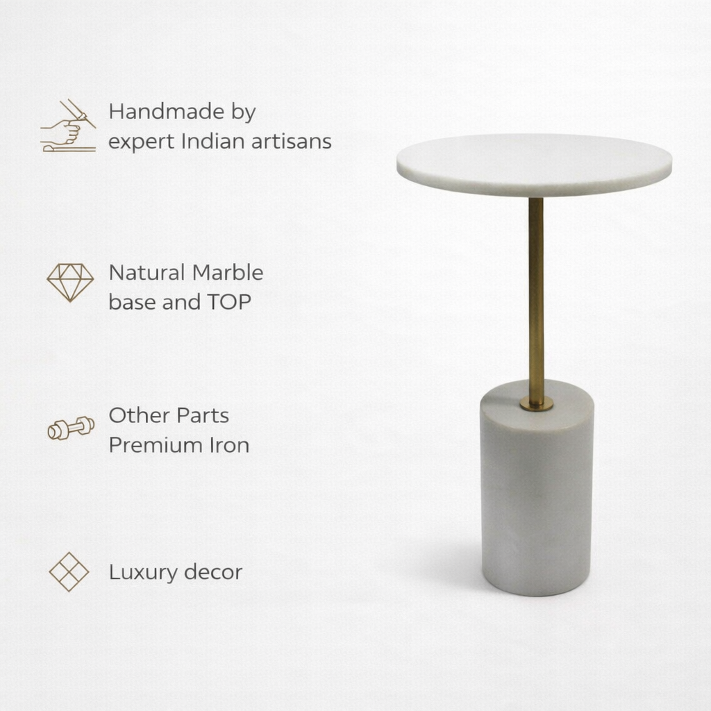 Handcrafted Side Table – Natural Marble Top