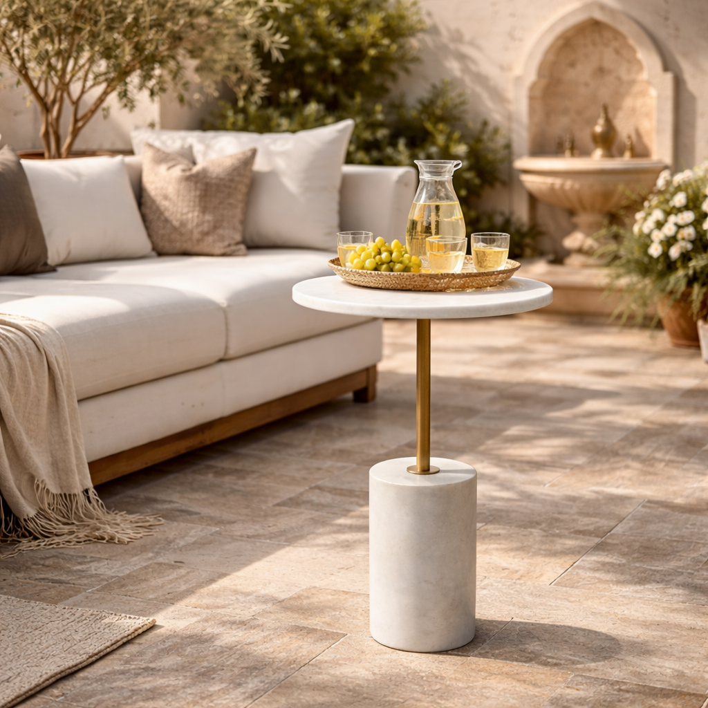 Handcrafted Side Table – Natural Marble Top