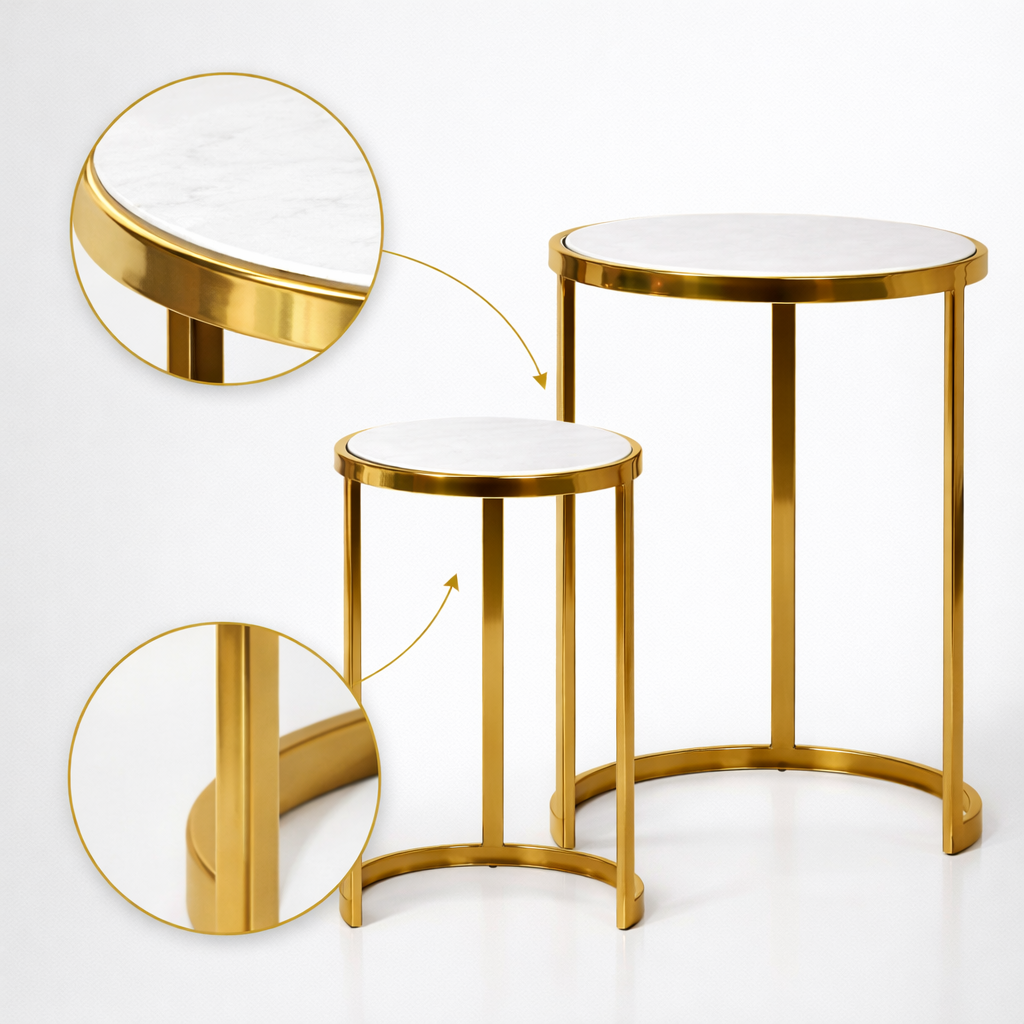 Handcrafted Side Table – Natural Marble Top -SET of 2