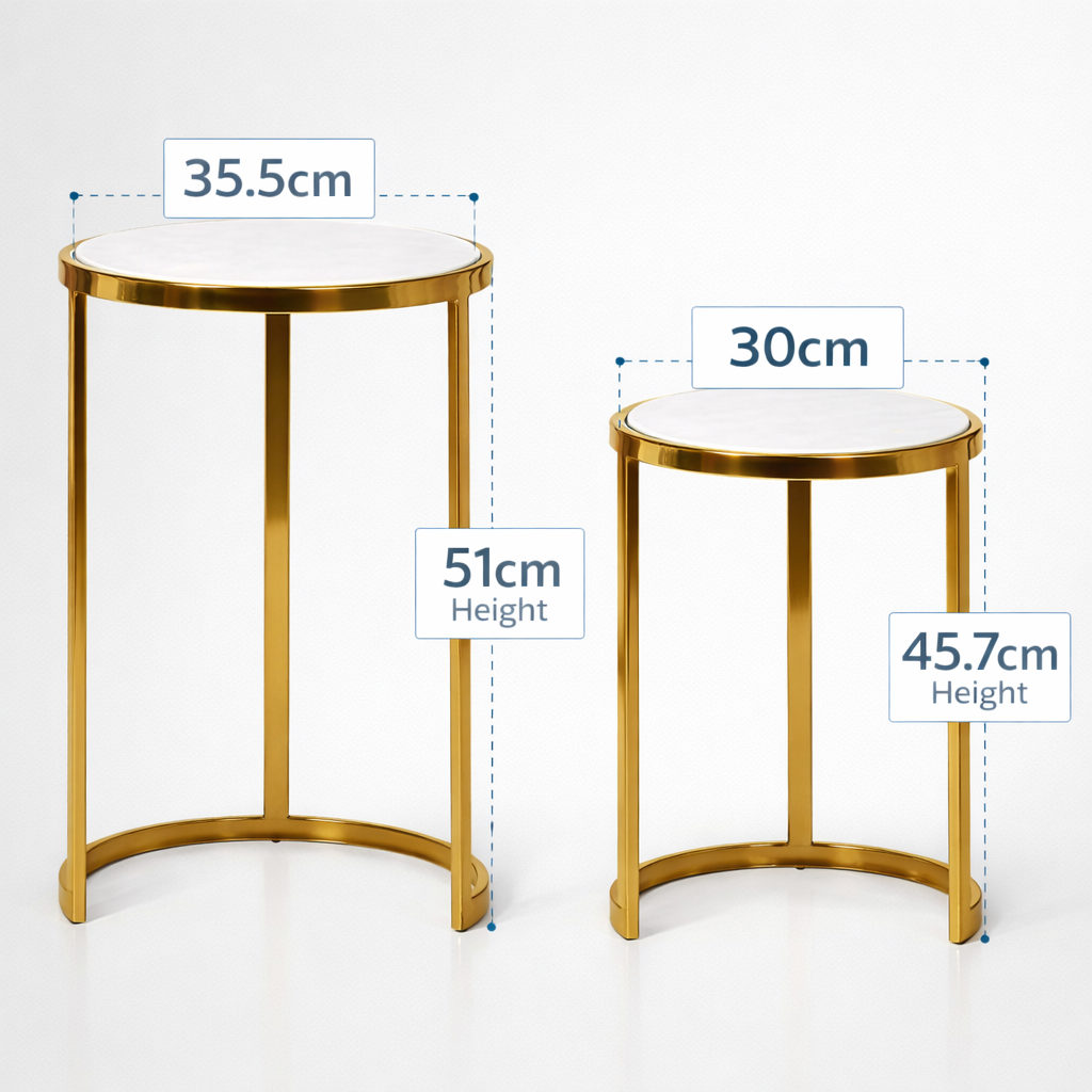 Handcrafted Side Table – Natural Marble Top -SET of 2