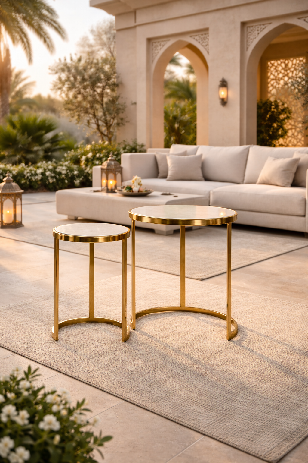 Handcrafted Side Table – Natural Marble Top -SET of 2