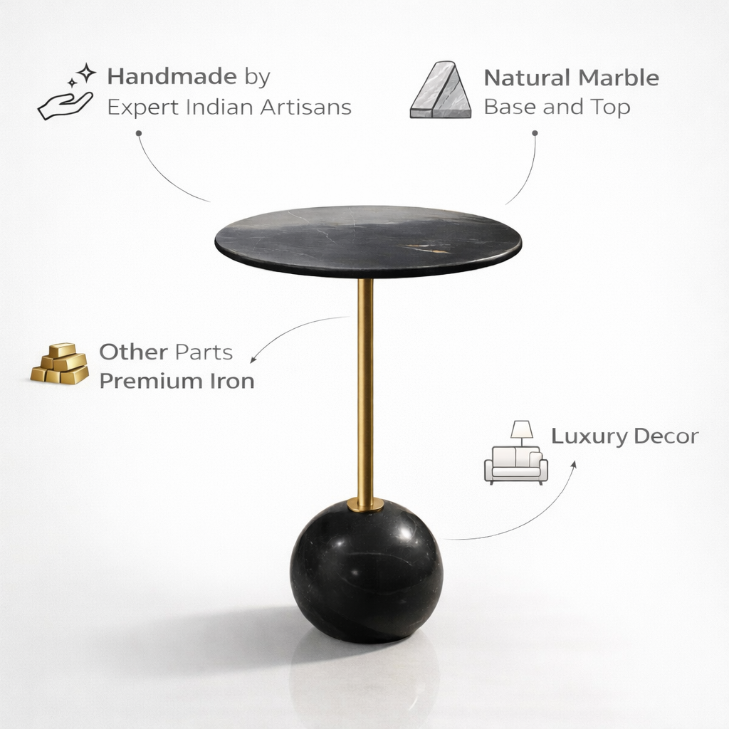 Handcrafted Side Table – Natural Marble Top