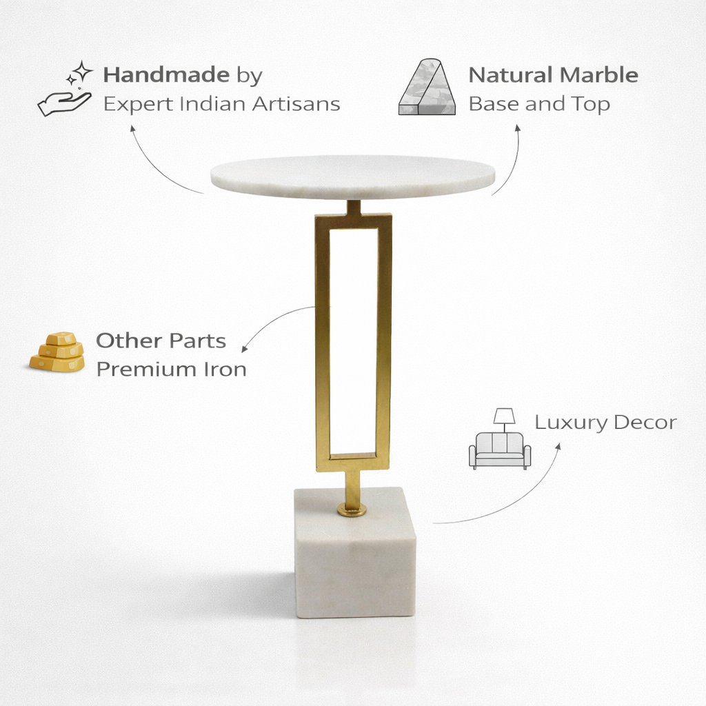 Handcrafted Side Table – Natural Marble Top