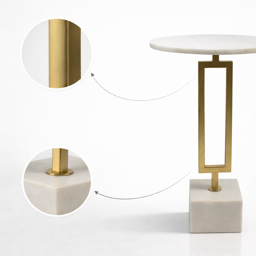 Handcrafted Side Table – Natural Marble Top