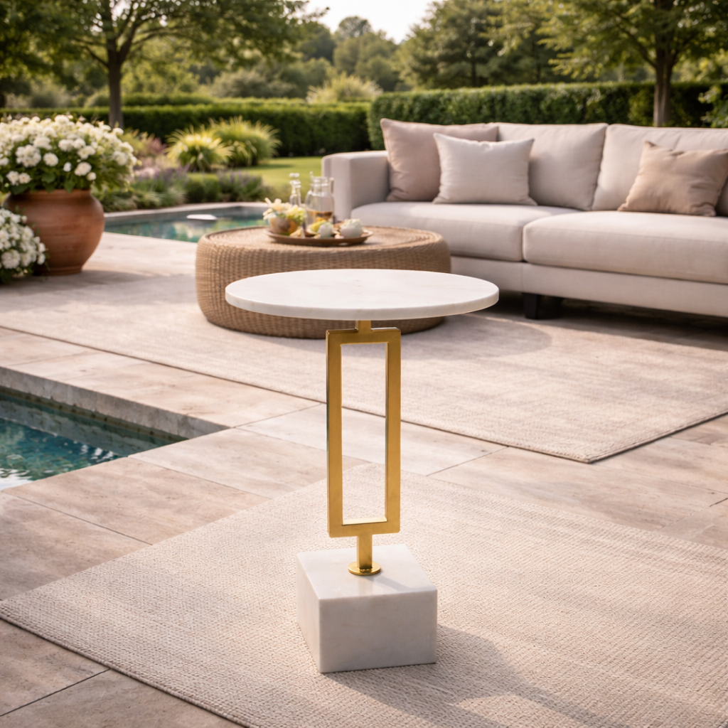 Handcrafted Side Table – Natural Marble Top