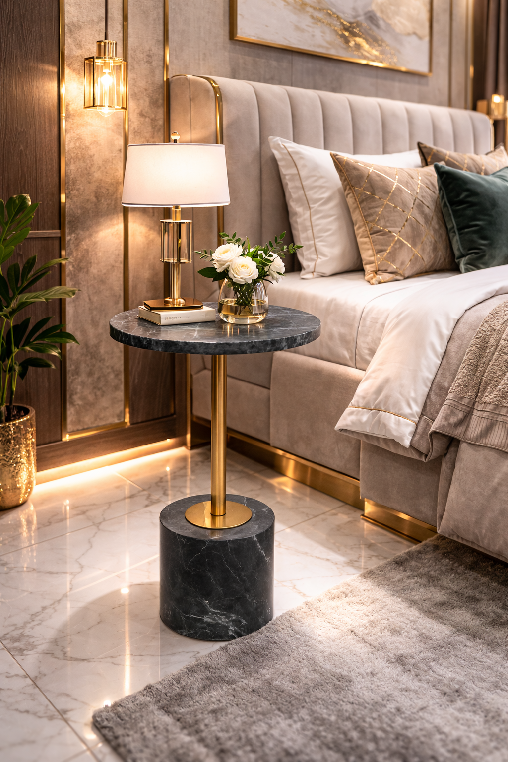 Handcrafted Side Table – Natural Marble Top