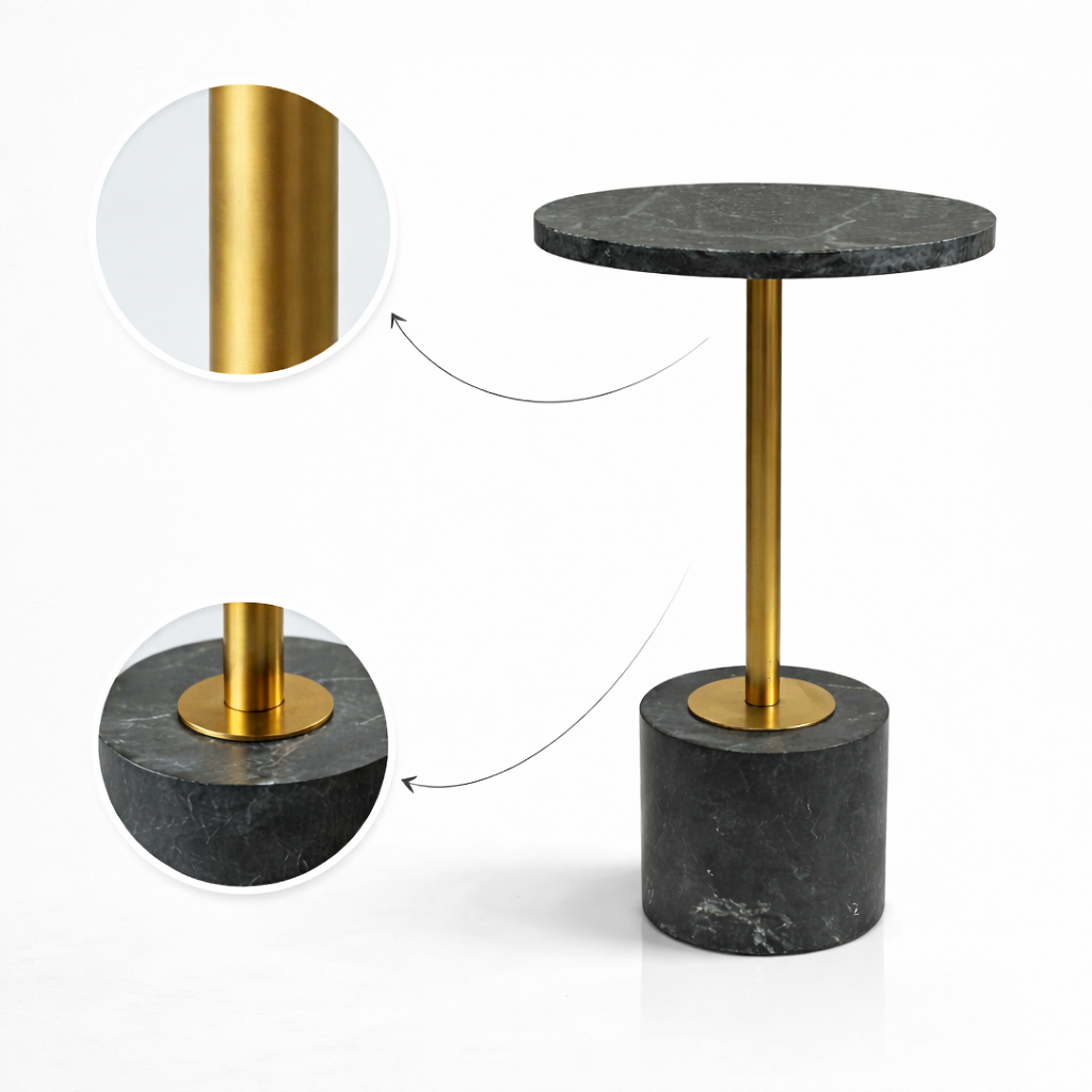 طاولة جانبية مصنوعة يدويًا – سطح رخامي طبيعي