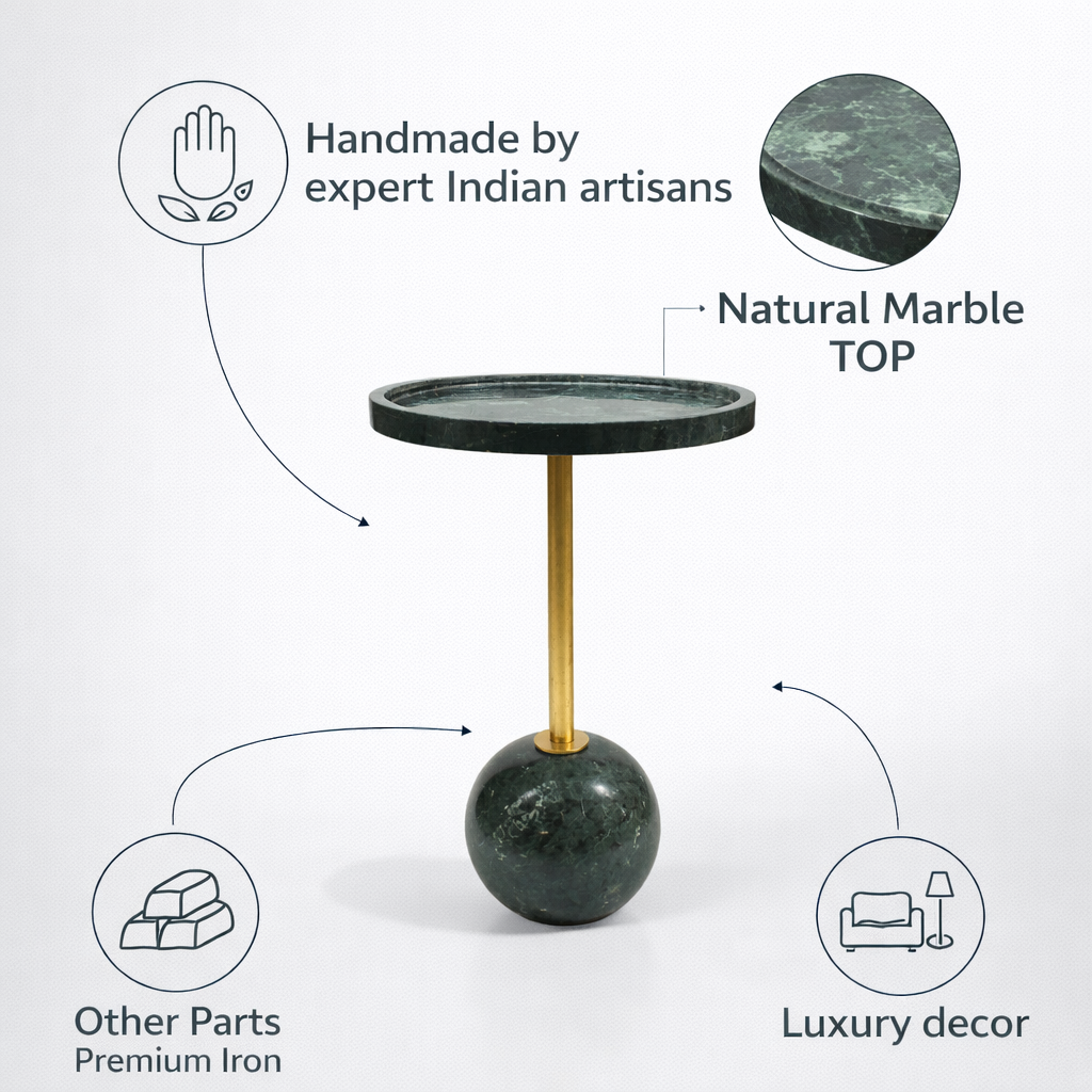 Handcrafted Side Table – Natural Marble Top