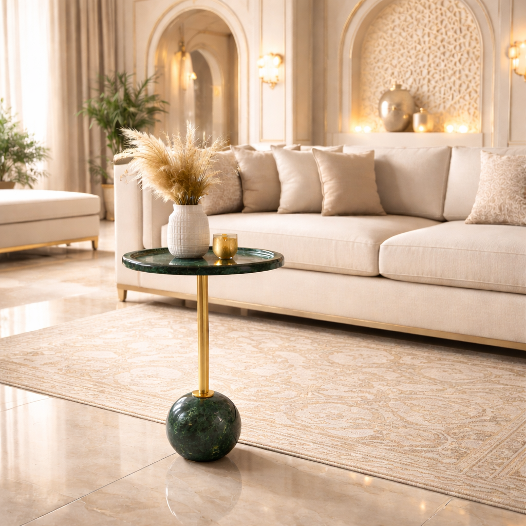 Handcrafted Side Table – Natural Marble Top