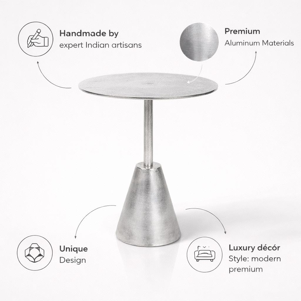 Handcrafted side table crafted from premium-grade Aluminum