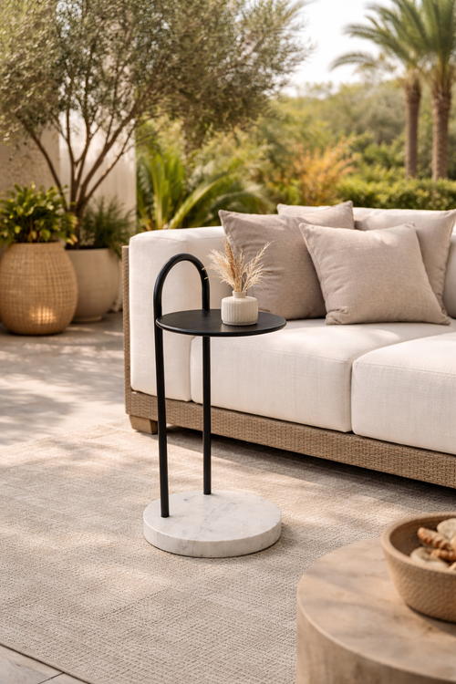 Handcrafted Side Table with a Natural Marble Base