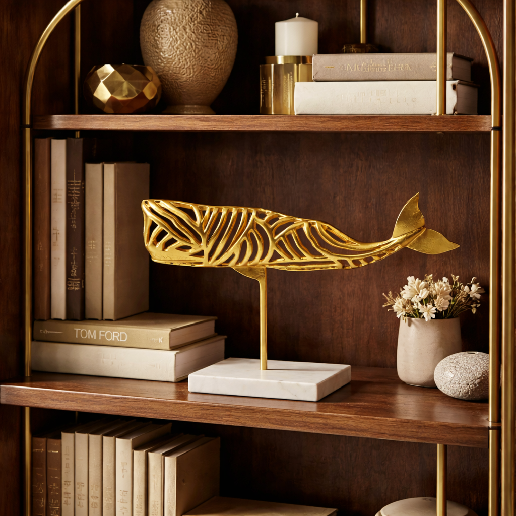 تمثال سمكة مصنوع يدويًا على قاعدة رخامية طبيعية