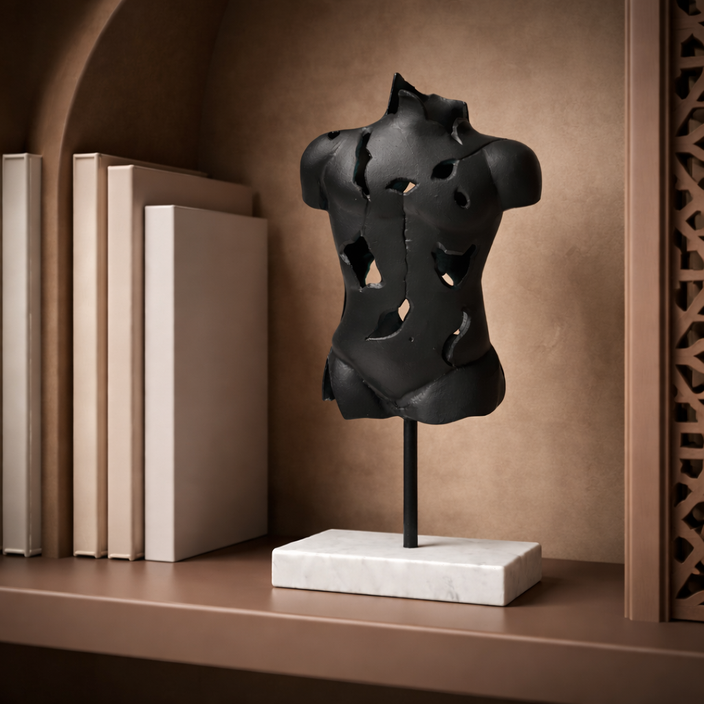 Handcrafted Tabletop Man Body Sculpture on Natural Marble Base