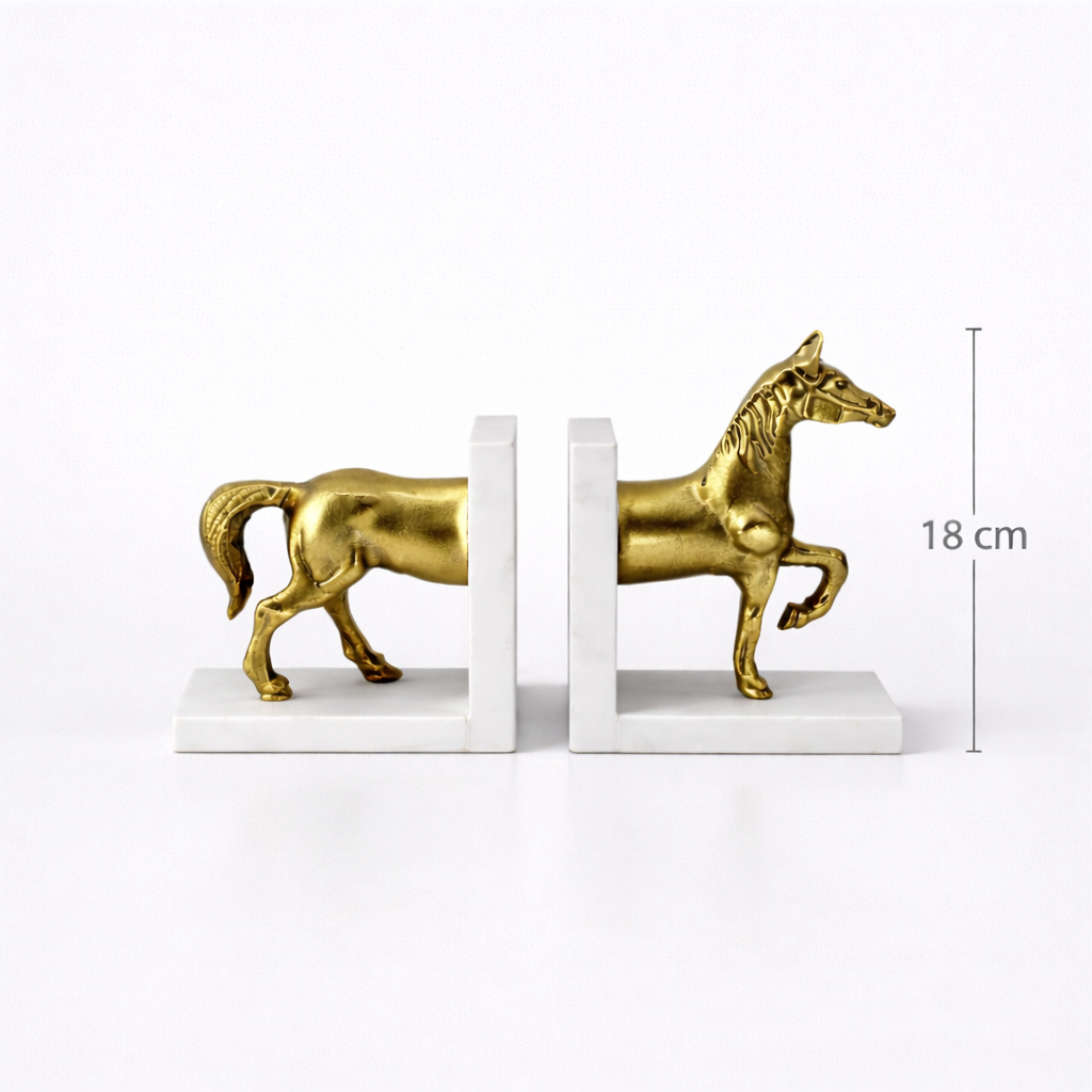 حاجز كتب مزخرف مصنوع يدويًا بقاعدة رخامية طبيعية – حصان