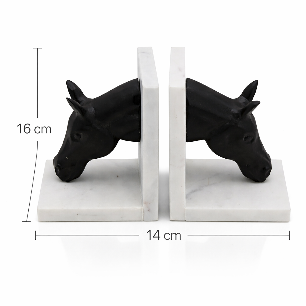 حامل كتب مصنوع يدوياً من الرخام الطبيعي والمعدن – رأس حصان