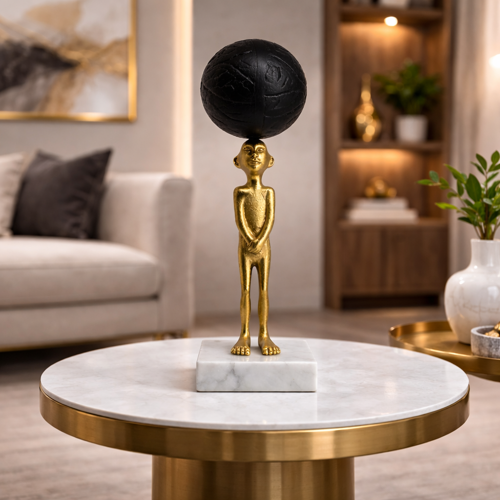 Handcrafted Tabletop Showpiece – Man with Ball on Head